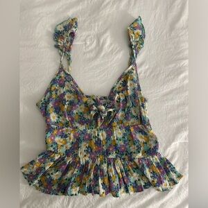Tie front floral tank top, ruffle bottom, summer vibes